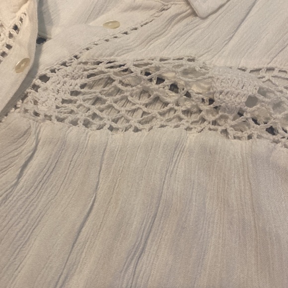 Free People Katie Bird White Medium Button Front Blouse Crochet Detail - Picture 9 of 12